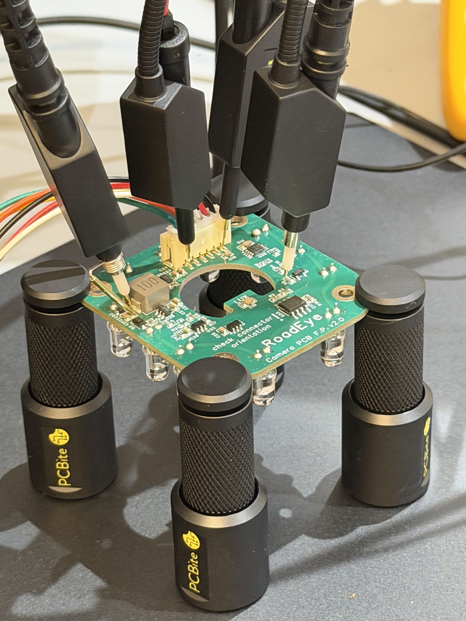 Custom PCB held by probing needles